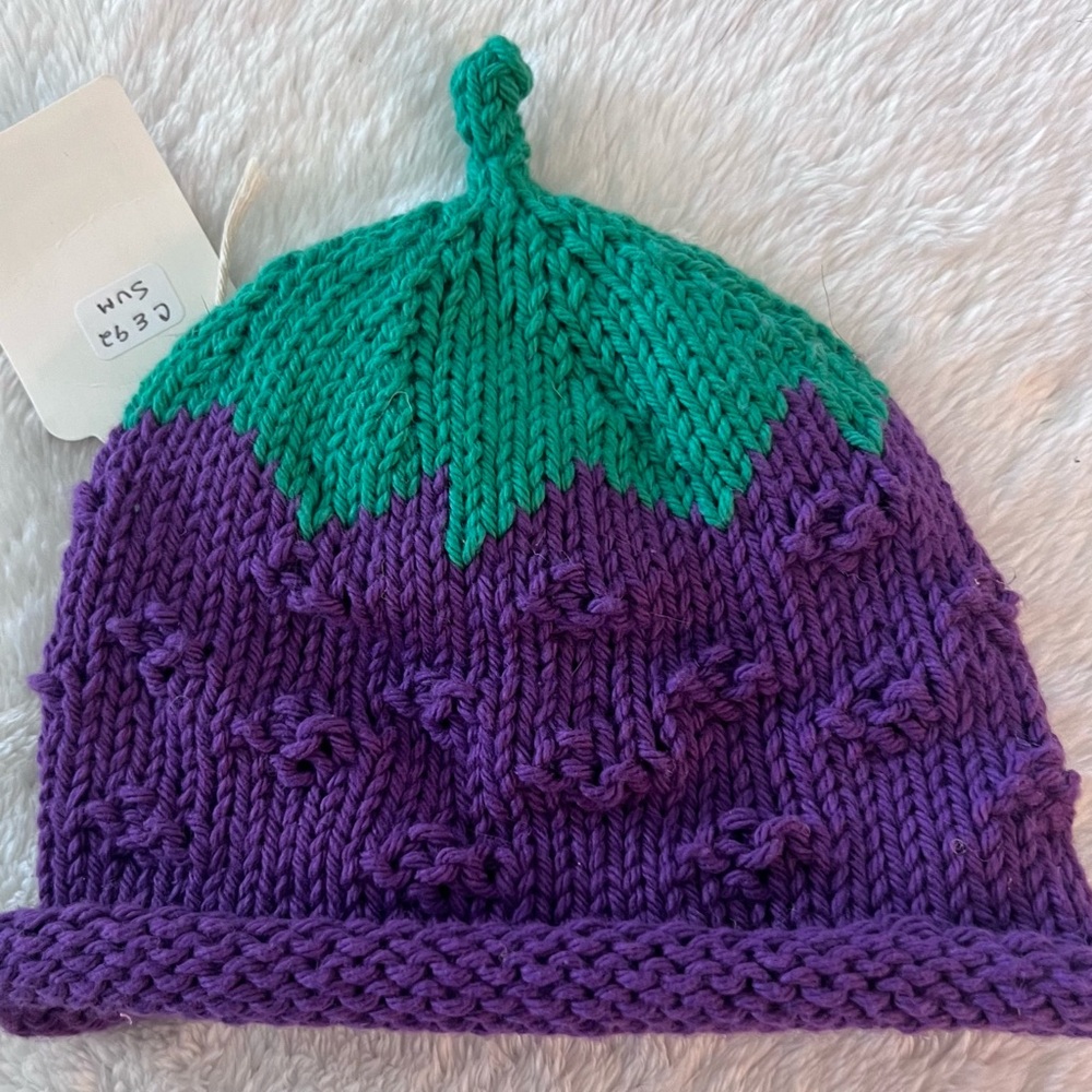 Baby Knit Berry-Top Beanie Hat - Purple & Green